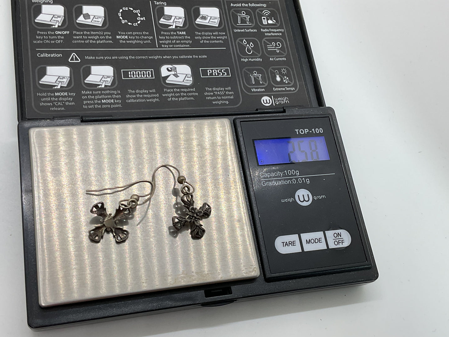 VTG. Sterling Silver Floral Repousse Cross 1.25" Dangle Earrings- 2.58g