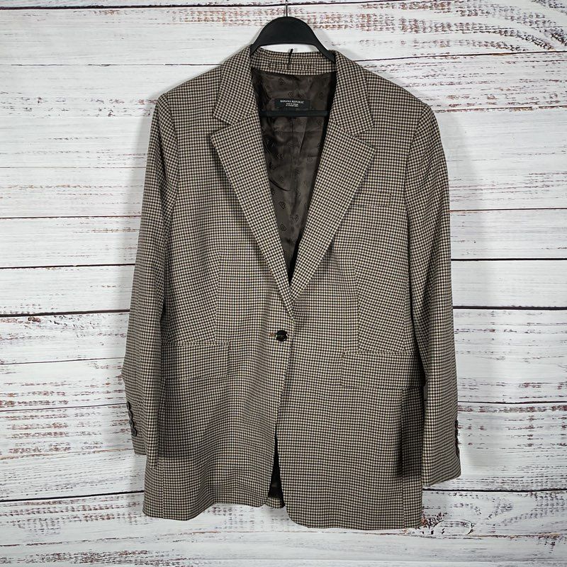 NWT Banana Republic Fabbrica Alta Tan Plaid Wool Blend Jacket - Size 14