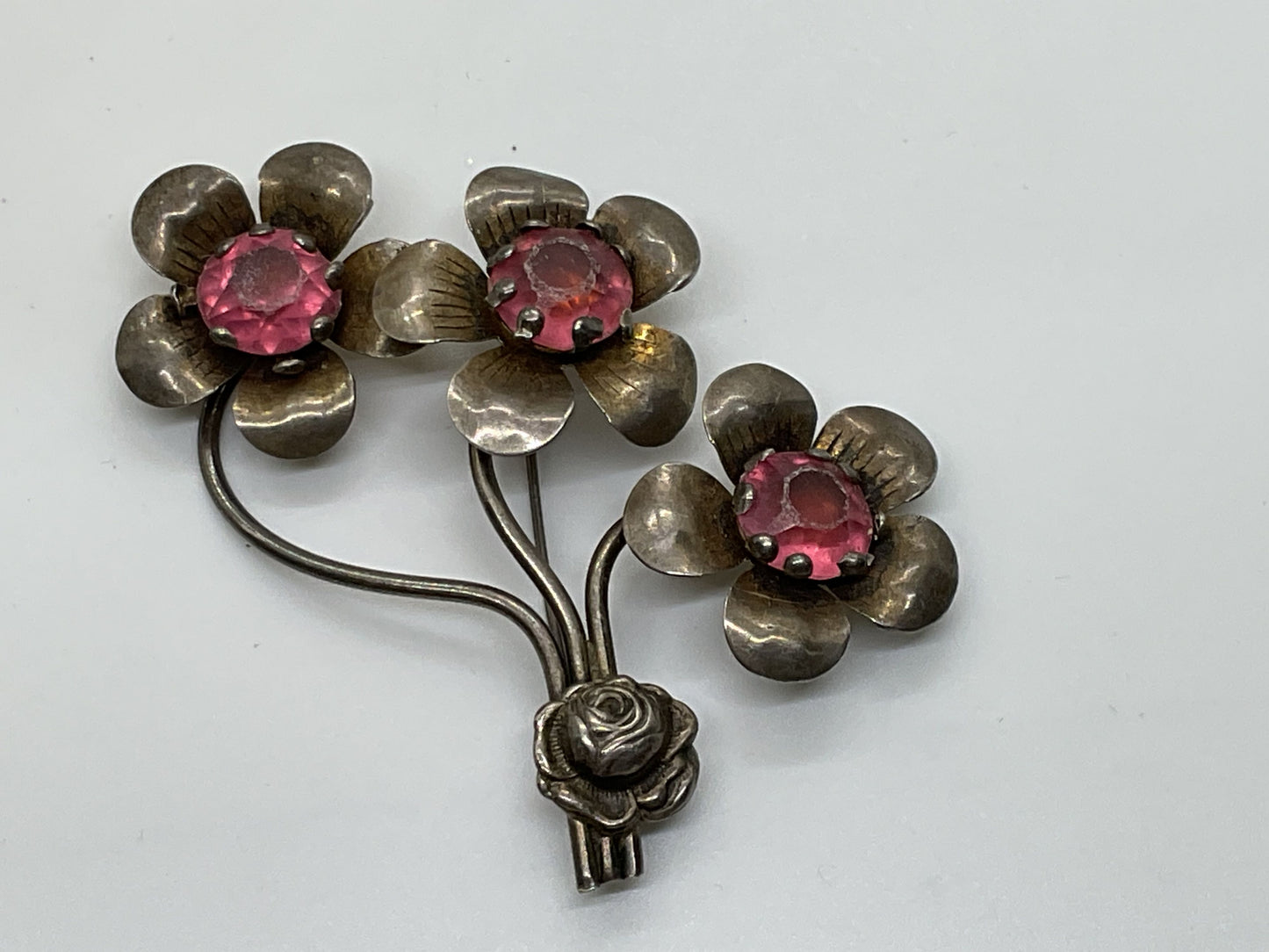 VTG./ANTIQUE Sterling Silver & Rhinestone Floral Bouquet 2.75" Brooch- 12.36g