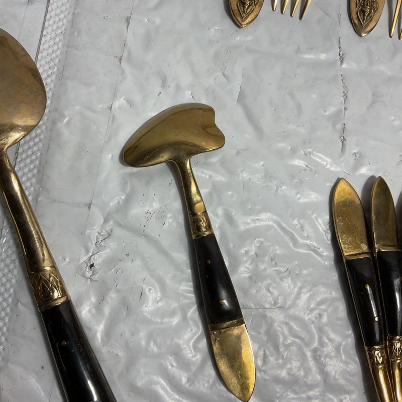 VTG. Siam/Thailand Brass Buddha Full 29 pc. Flatware Set