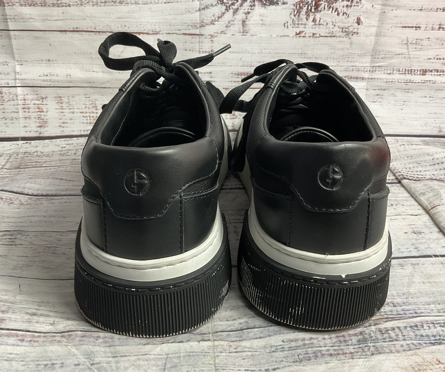 Giorgio Armani Men's Logo-Embellished Leather Sneakers Black 6.5