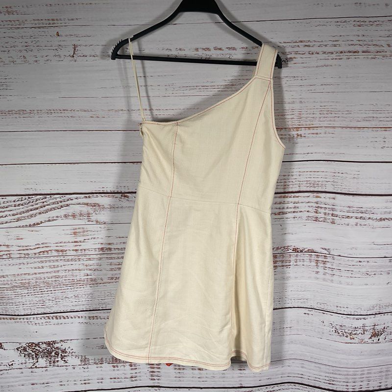 Alexis Alonsa Ecru/Orange Asymmetrical One Shoulder Mini Casual Dress - Size M