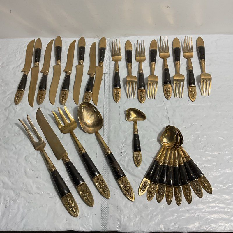 VTG. Siam/Thailand Brass Buddha Full 29 pc. Flatware Set