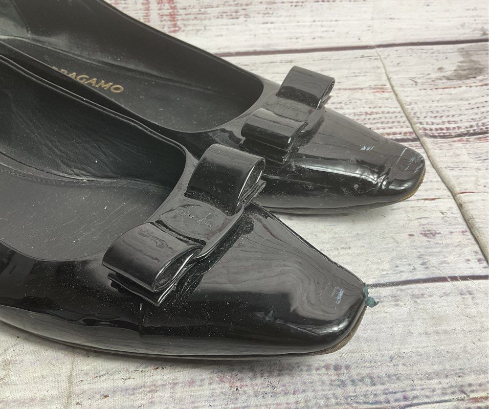 Ferragamo Vara Bow Ballerina Shoes Black 10.5