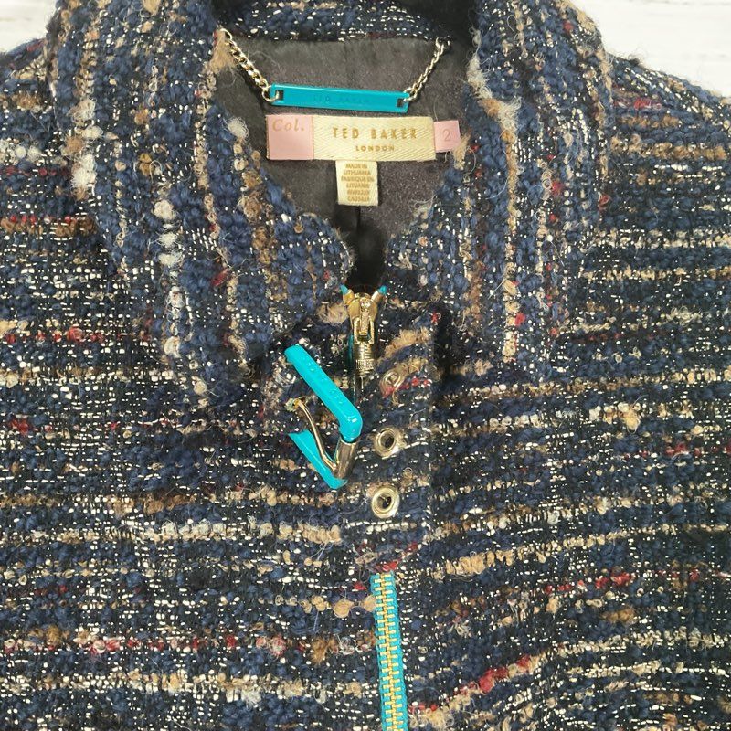 Ted Baker Colour by Numbers Multi Tweed Full Zip Cropped Jacket - Size 2