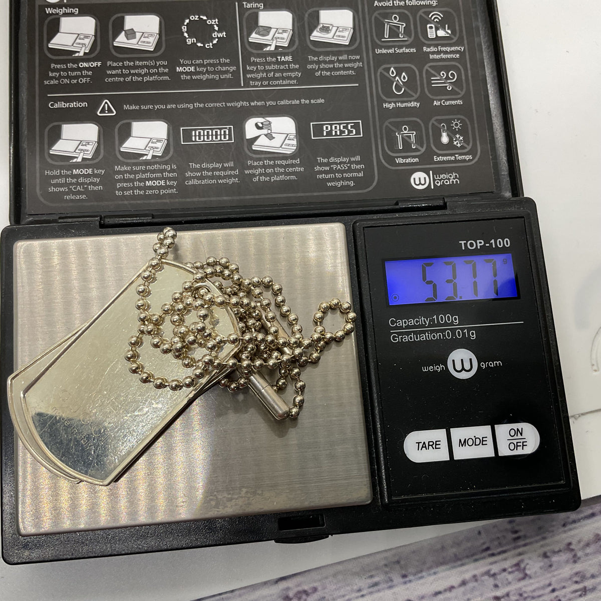 GUCCI Sterling Silver Double Dog Tags Ball Chain Necklace- 53.77