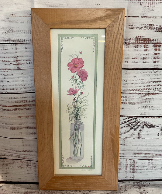 Cosmos & Gerbera Flowers in Jars Framed Print Signed by Sarah Malin