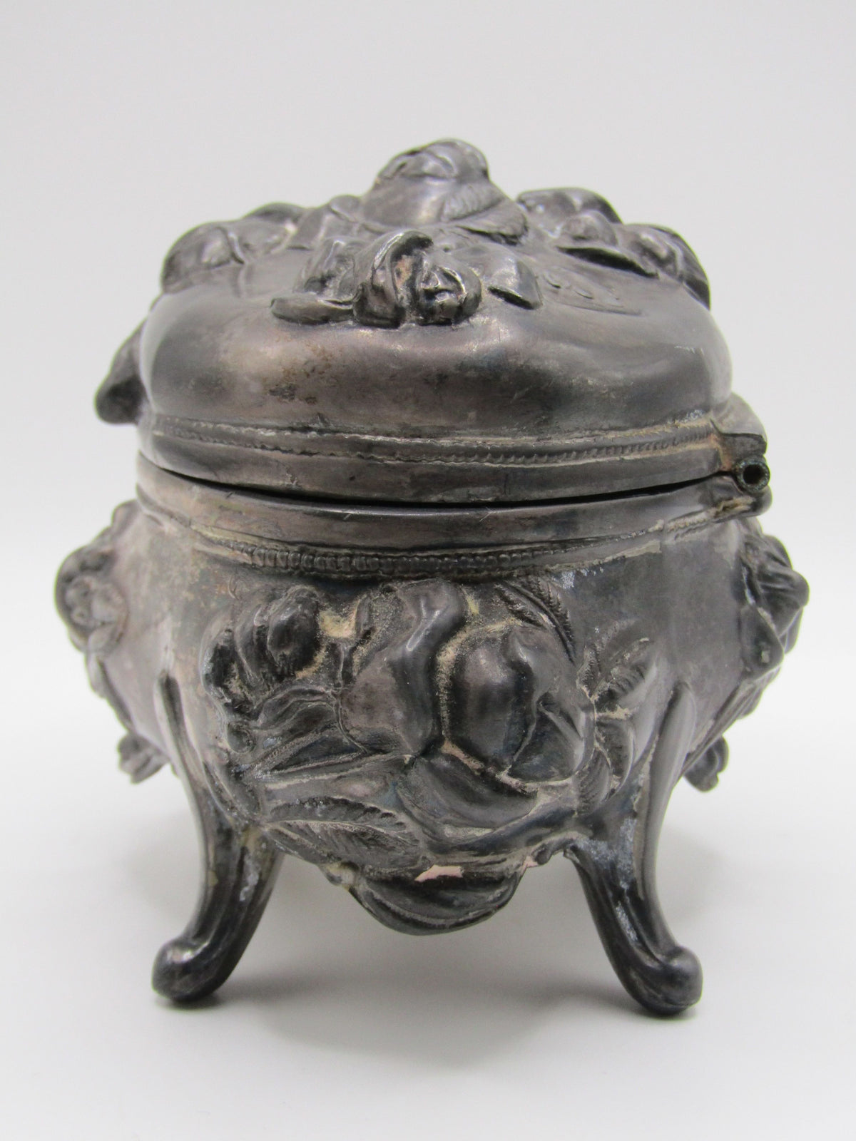 Antique Brainard & Wilson Rose Repousse Art Nouveau Trinket Box