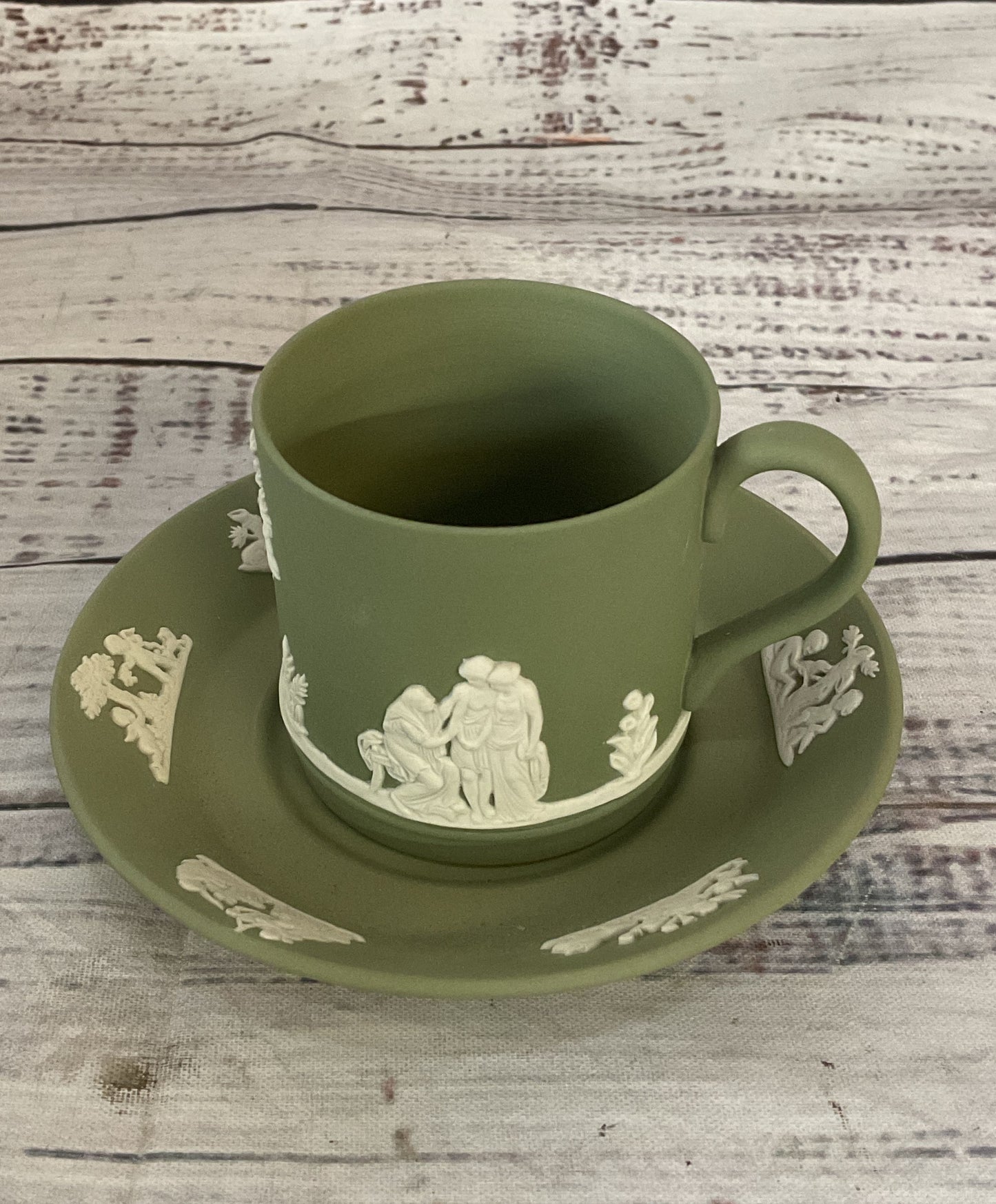 Wedgwood Jasperware Matte Finish Demitasse Cup & Saucer Sage Green