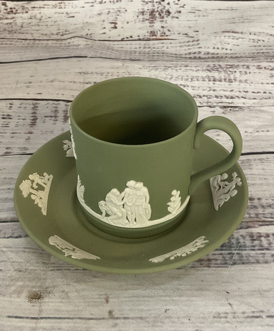 Wedgwood Jasperware Matte Finish Demitasse Cup & Saucer Sage Green