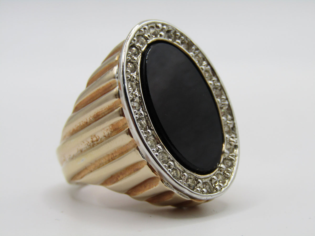 18k Yellow Gold Plated Oval Onyx Signet Ring Size 6.5