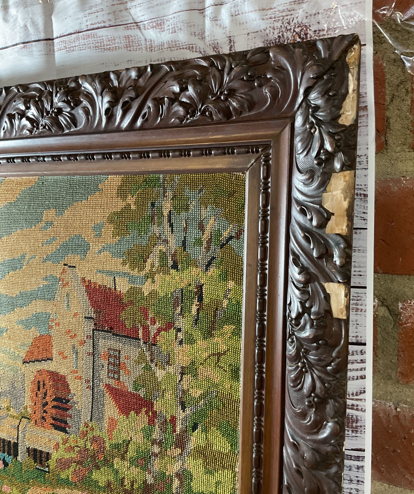 Antique Royal Paris French Tapestry Needlework Framed