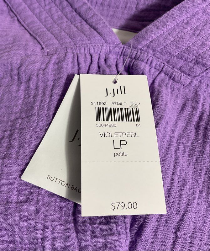 NWT J JILL Women's V-Neck Long Sleeve Purple Blouse Size LP