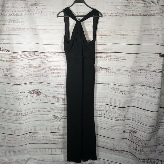 Badgley Mischka Black Cross Halter Top Formal Dress - Size 14