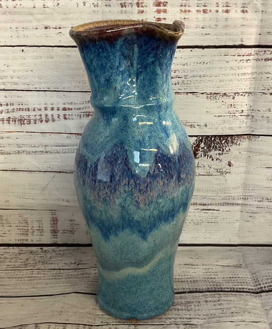 Vintage Stoneware Glazed Hand Made Vase Blue