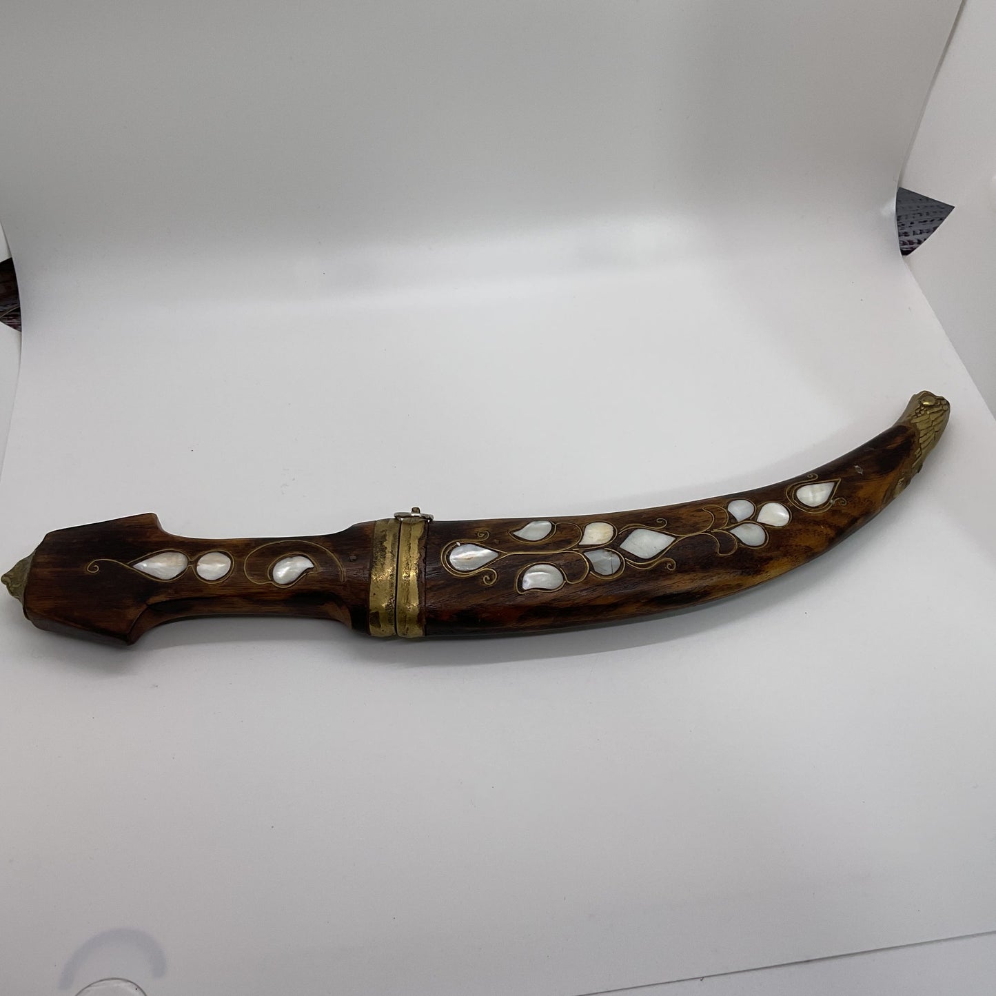 VTG./ANTIQUE Wood Curved Mother of Pearl Inlay Ottoman Style Dagger- 15"
