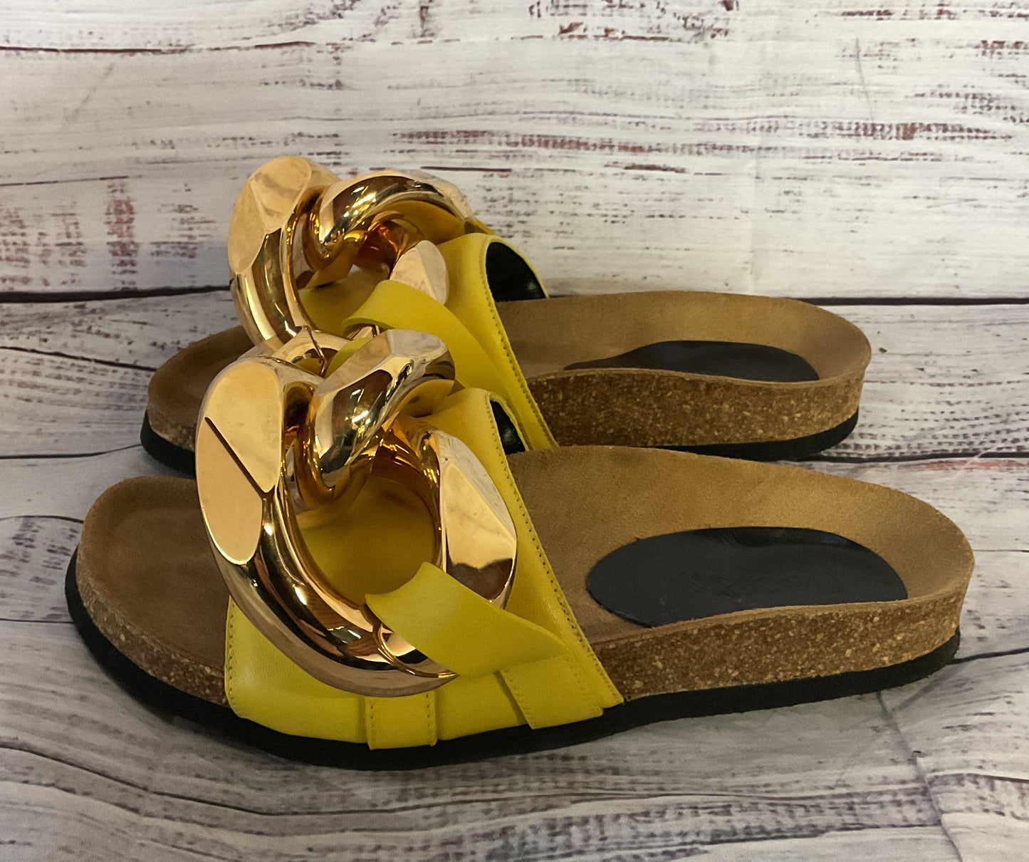 JW Anderson Leather Chunky Chain Sandals Yellow 5