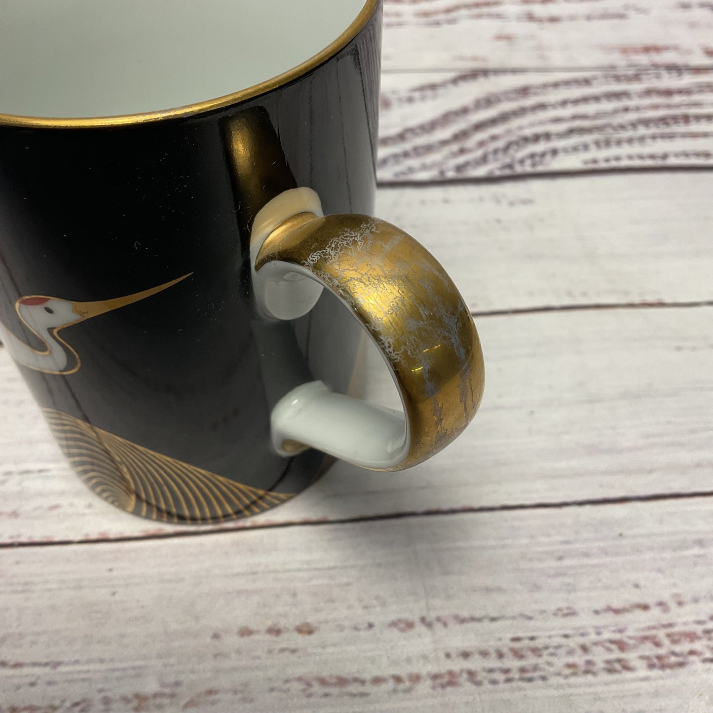 Fitz And Floyd Night Flight Crane Black And Gold Porcelain Ceramic Mug 4"