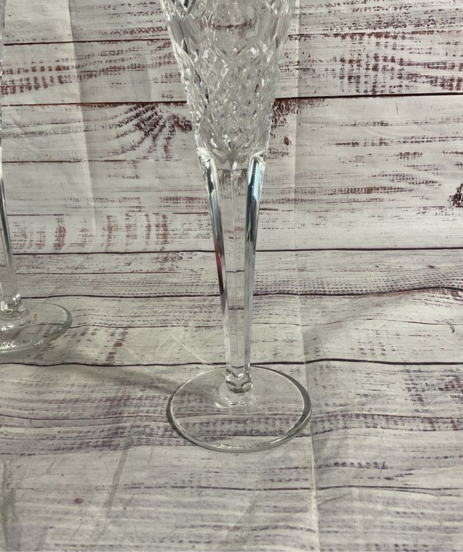 2 Waterford Flutes Crystal Wedding Heirloom Heart Toasting Champagne Glasses 10"