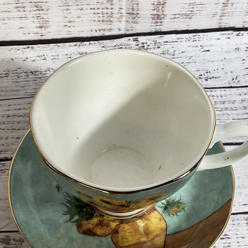 VAN GOGH Sunflowers Motif Cup, Saucer & Teaspoon Set- China