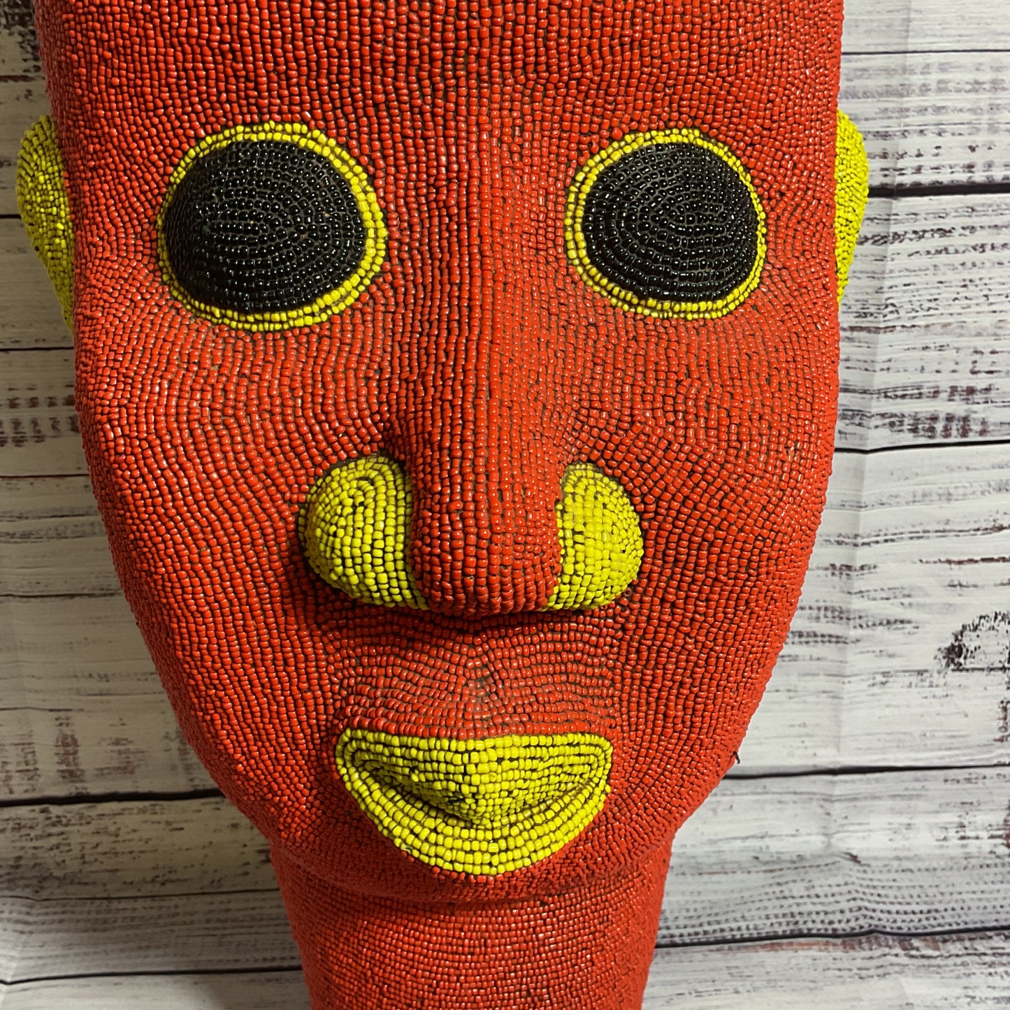 VTG. Large Cameroon African Art Bamiléké Beaded Terracotta Head- 19"