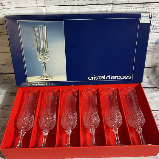 Set of 6 Crystal D'Arques 8" Champagne Crystal Flute Glassware