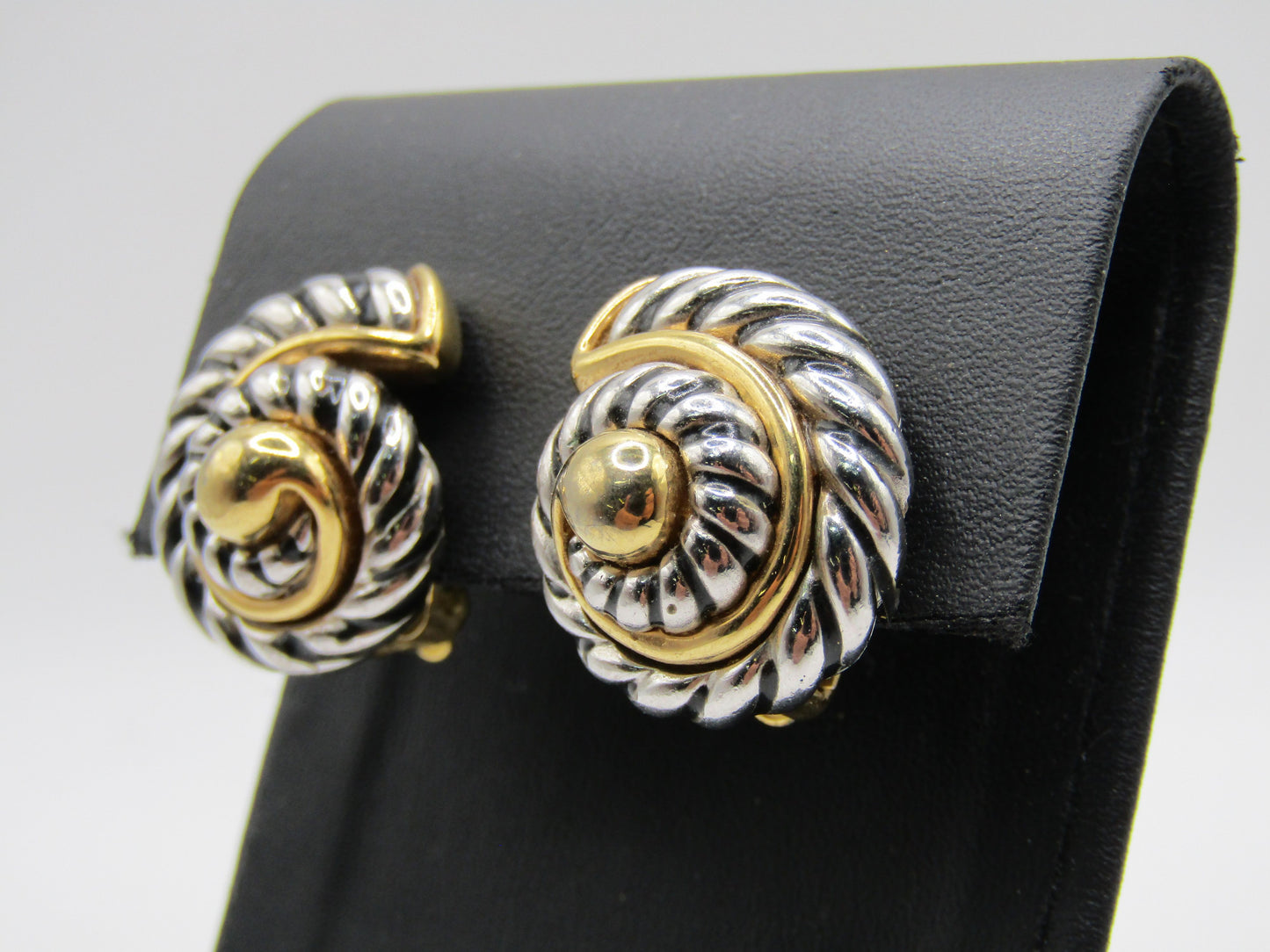 Vintage Erwin Pearl Silver & Gold Plated Swirl Clip-On Earrings