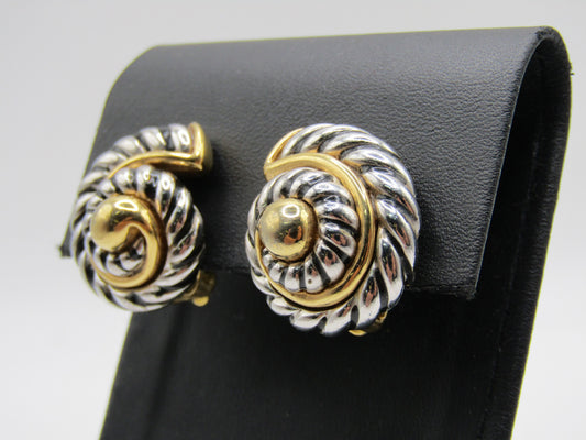 Vintage Erwin Pearl Silver & Gold Plated Swirl Clip-On Earrings