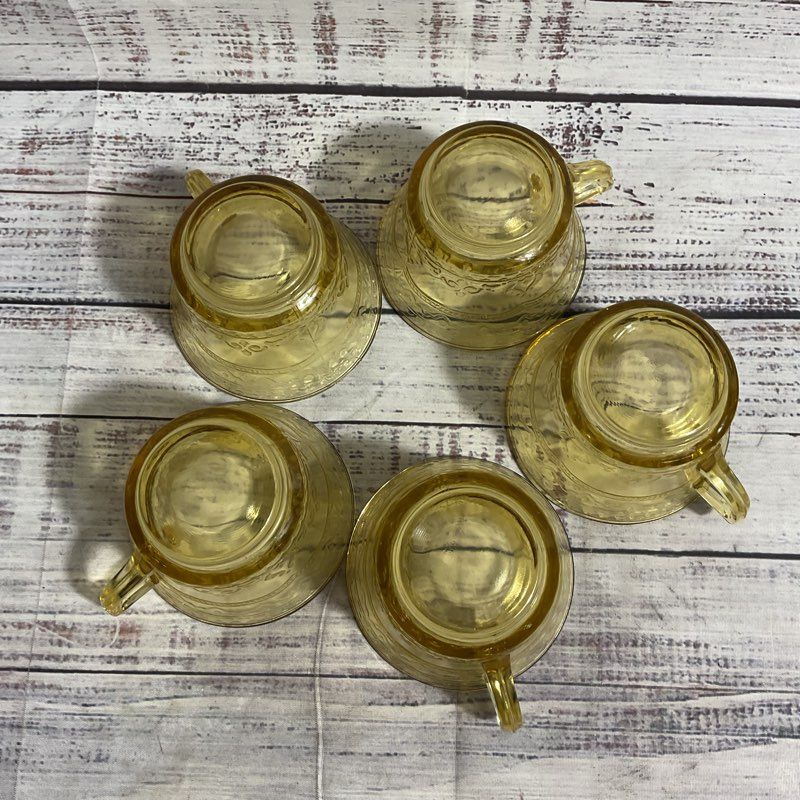 Vtg. Federal Glass Patrician Amber 5 Pc. Depression Era Tea Cup Set