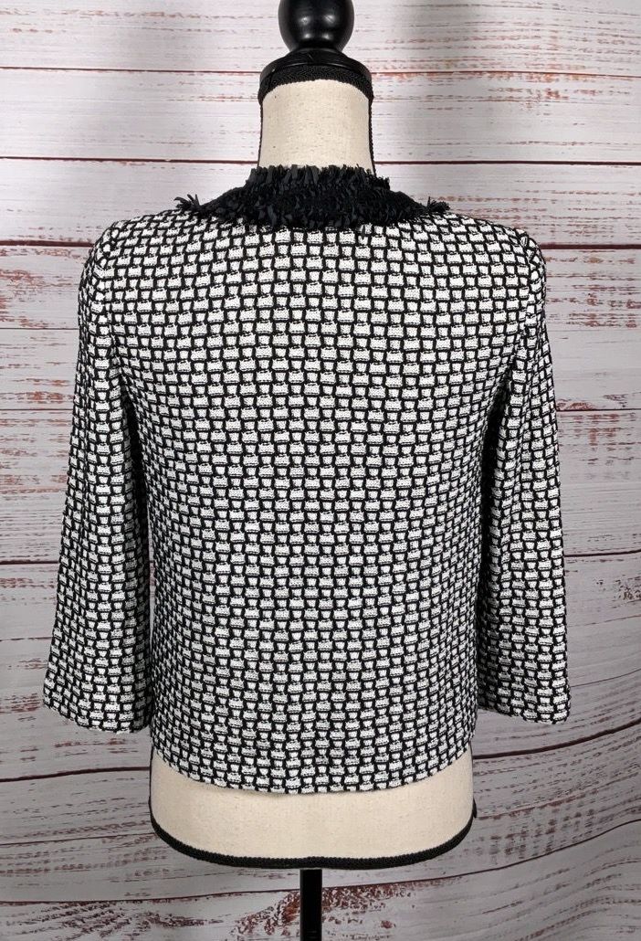 St. John Boutiques Tweed Fringe Jacket Black White 2