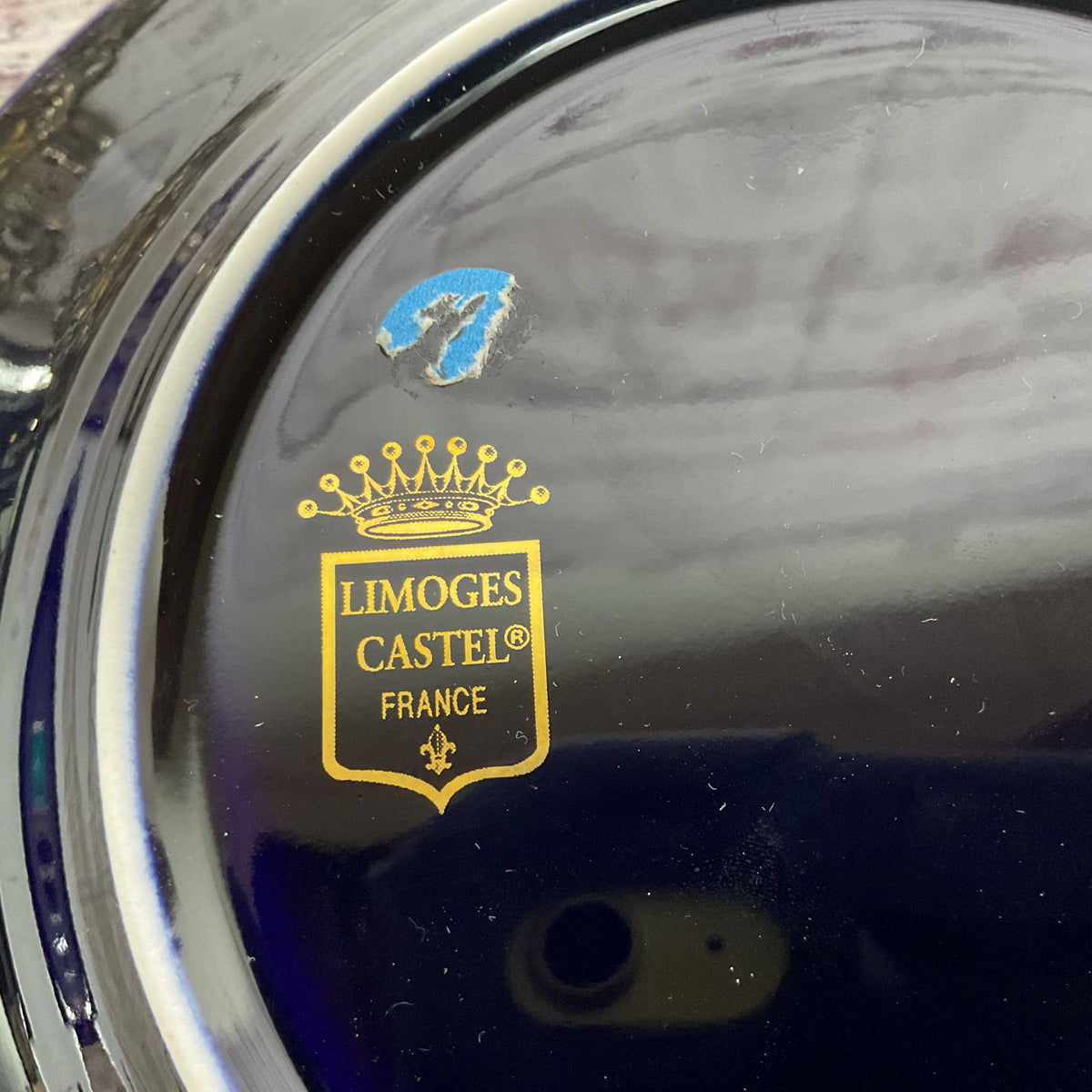 VTG LIMOGES Castel France Cobalt Blue Gold Gilt Courting Scene Bread Plate- 7.5"