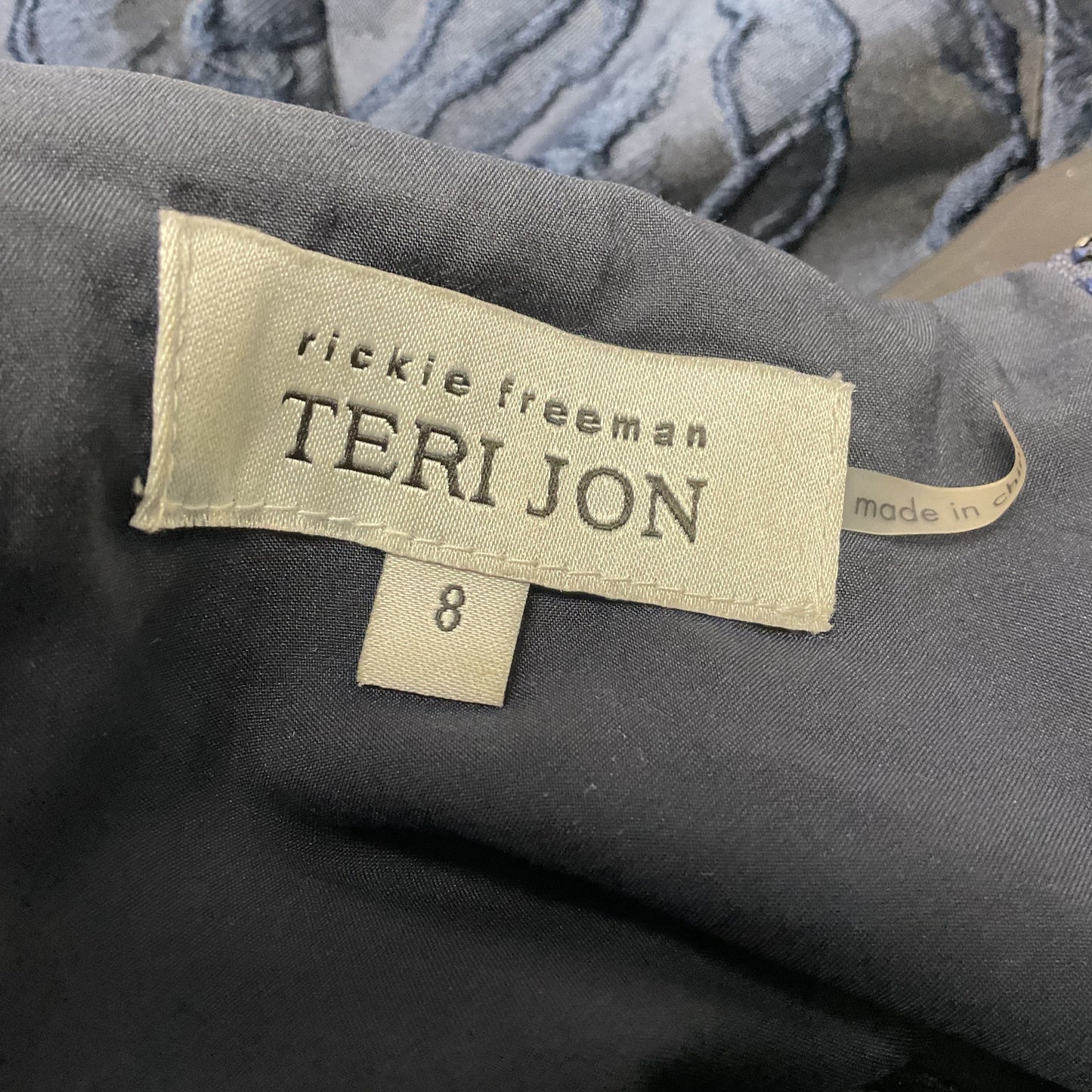 Rickie Freeman Teri Jon Navy Blue Jacquard Dress - Size 8