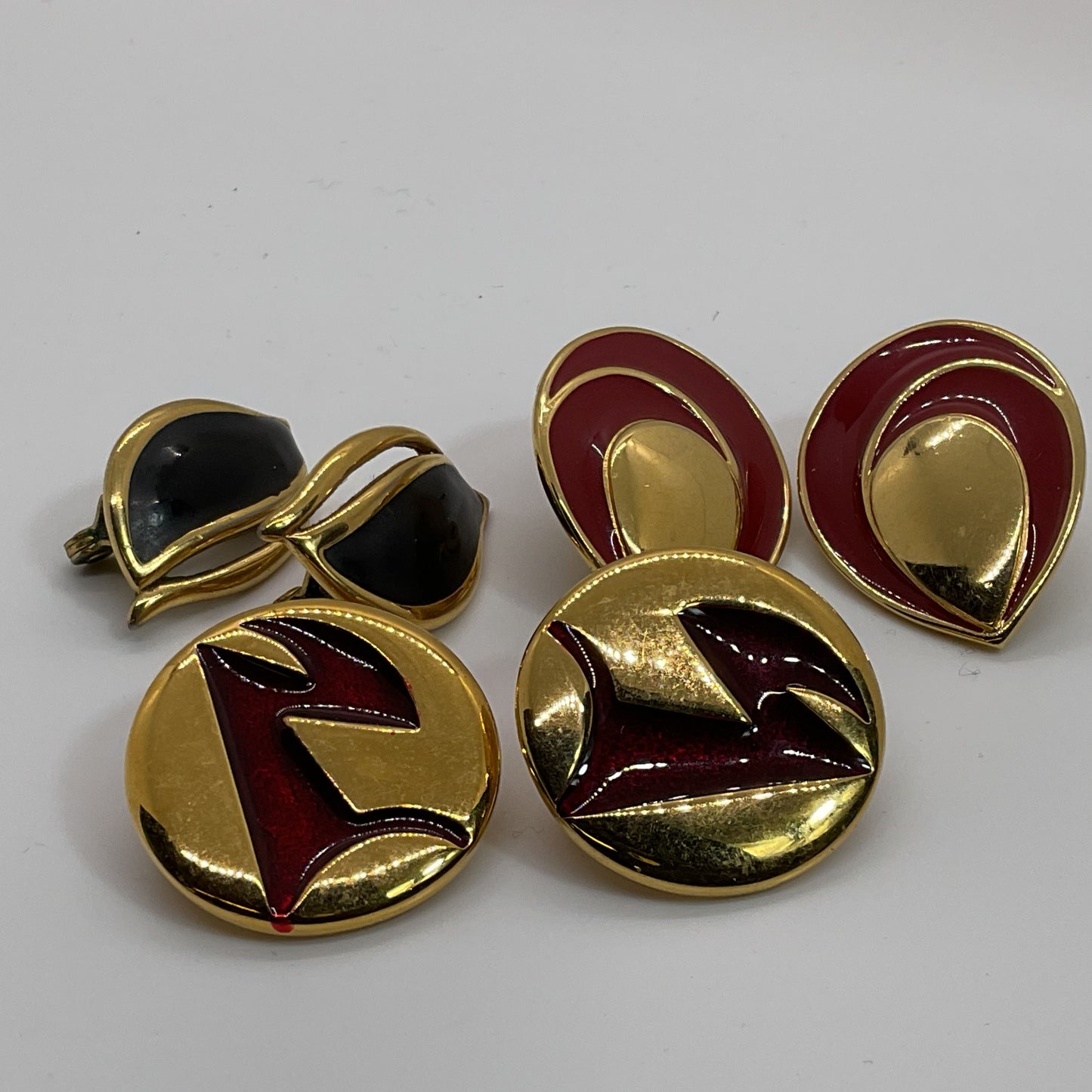 Set of 3 MONET Gold Tone & Enamel Clip On Earrings