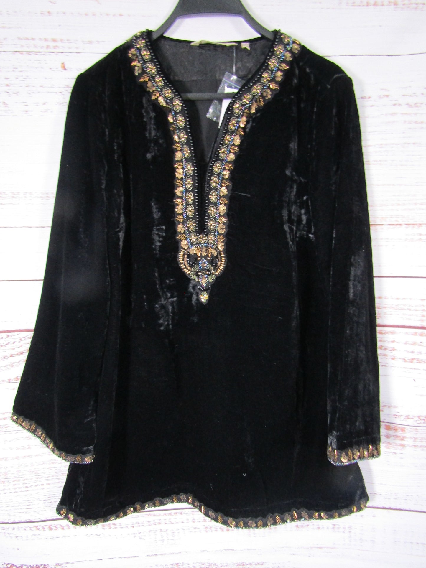 Soft Surroundings Estrella Women's Black Velvet Embellished Tunic Blouse S
