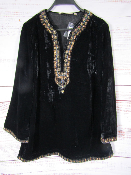 Soft Surroundings Estrella Women's Black Velvet Embellished Tunic Blouse S