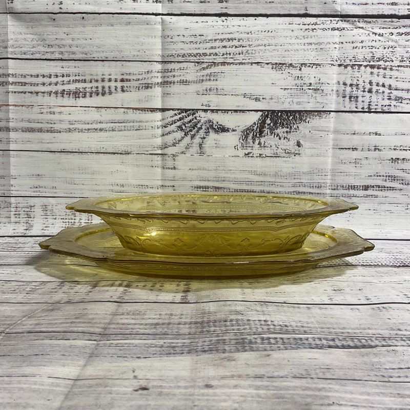 Vtg Federal Glass Patrician Amber Depression Oval Serving Plate & Vegetable Bowl