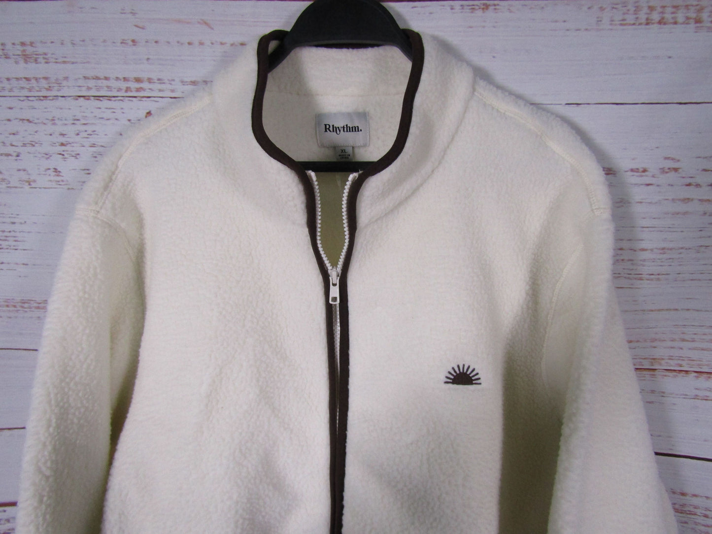 Rhythm Noah Polar Fleece Men's White Full Zip Sweater Size XL