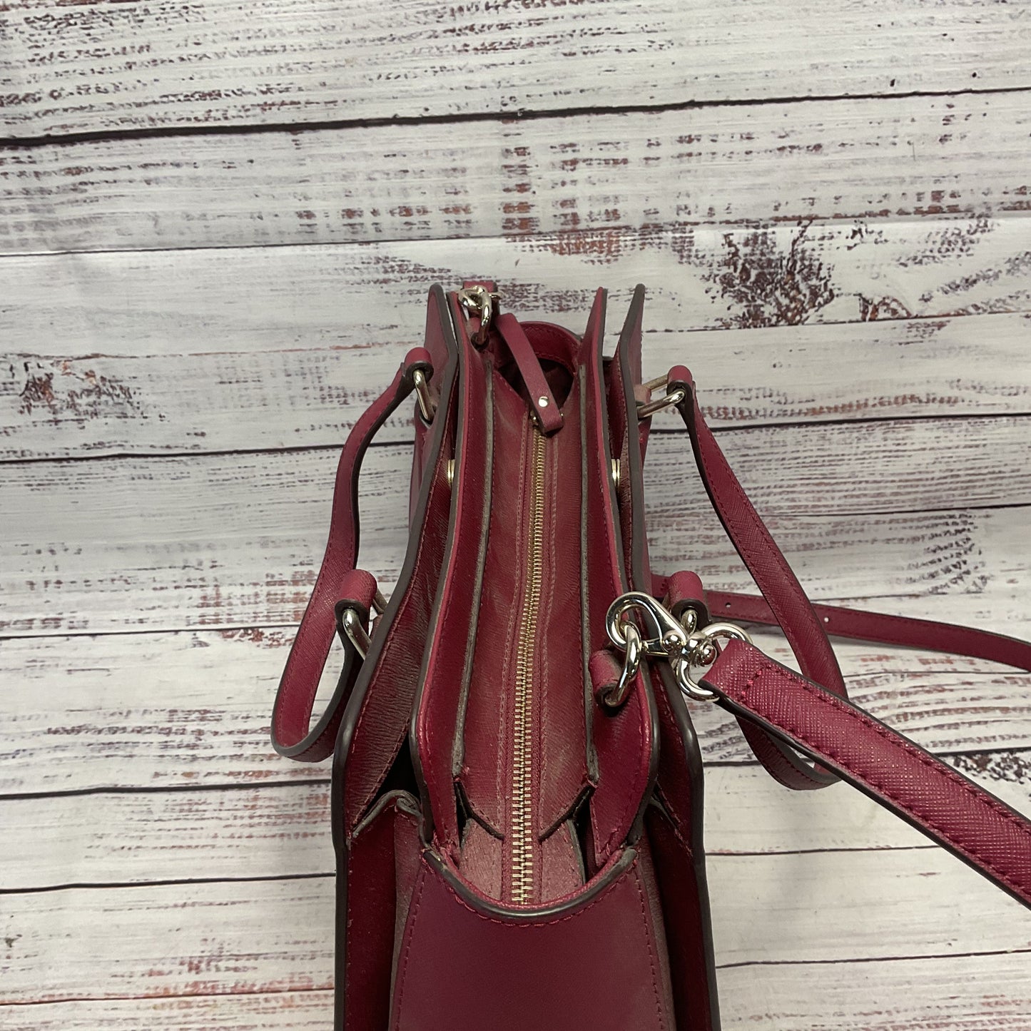 Kate Spade NY Laurel Way Reese Deep Plum Leather Satchel Top Handle Purse Bag