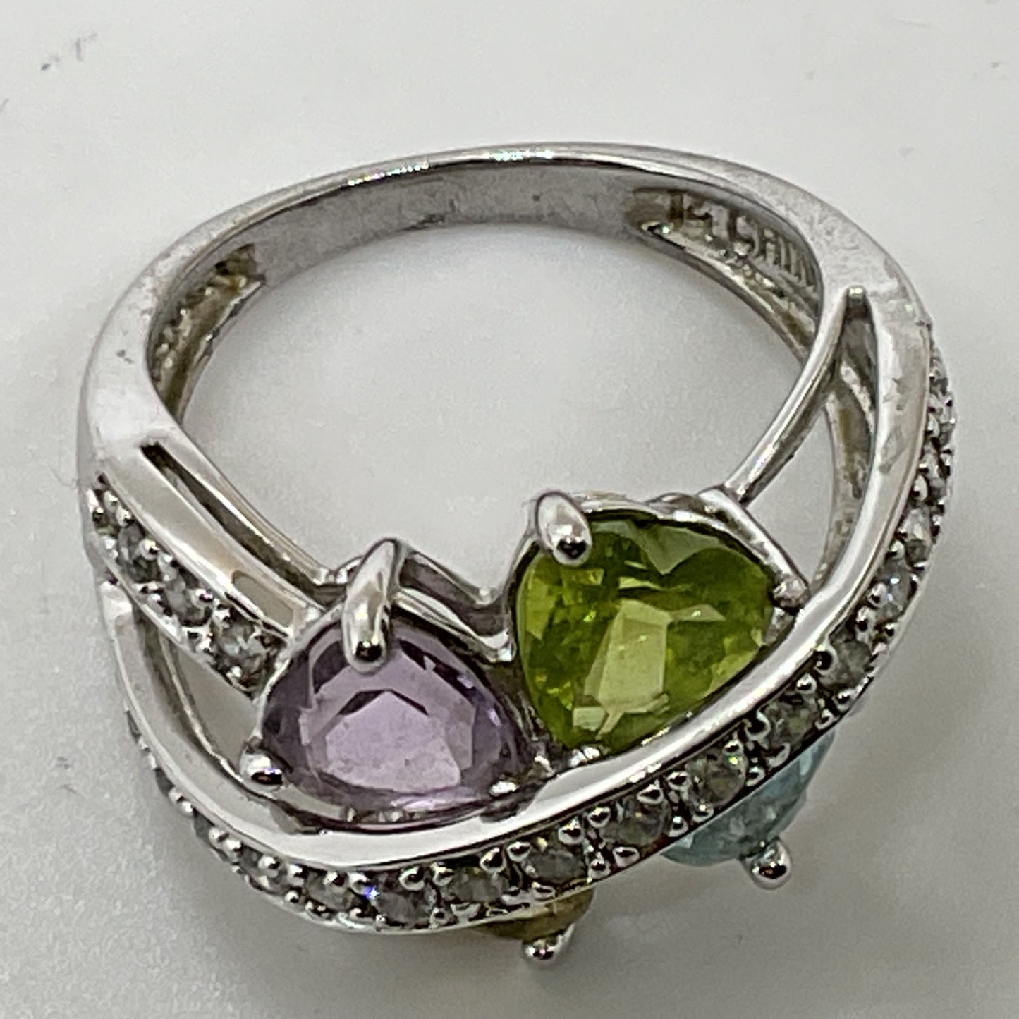 Sterling Silver Amethyst, Peridot, Blue Topaz, Citrine SZ 6.25 Ring- 4.90g