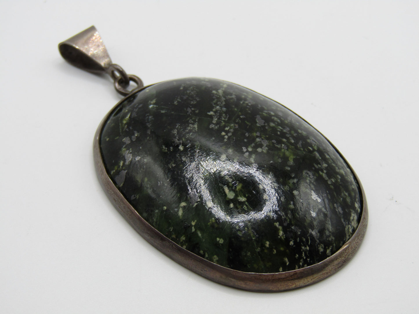 Vintage Sterling Silver Moss Agate Pendant