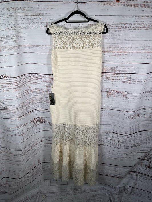 Tadashi Shoji Pintuck Jersey Boatneck Gown Size PXL Petite Cream Dress NWT $428