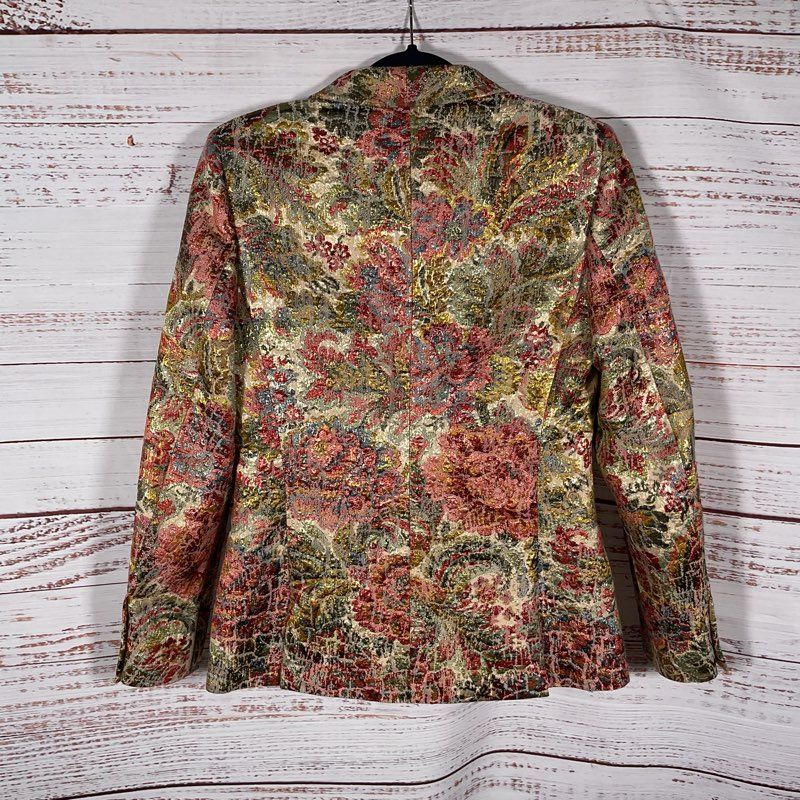 Massimo Alba Multicolor Metallic Floral Shawl Lapel Crepe Blazer Size in Desc.