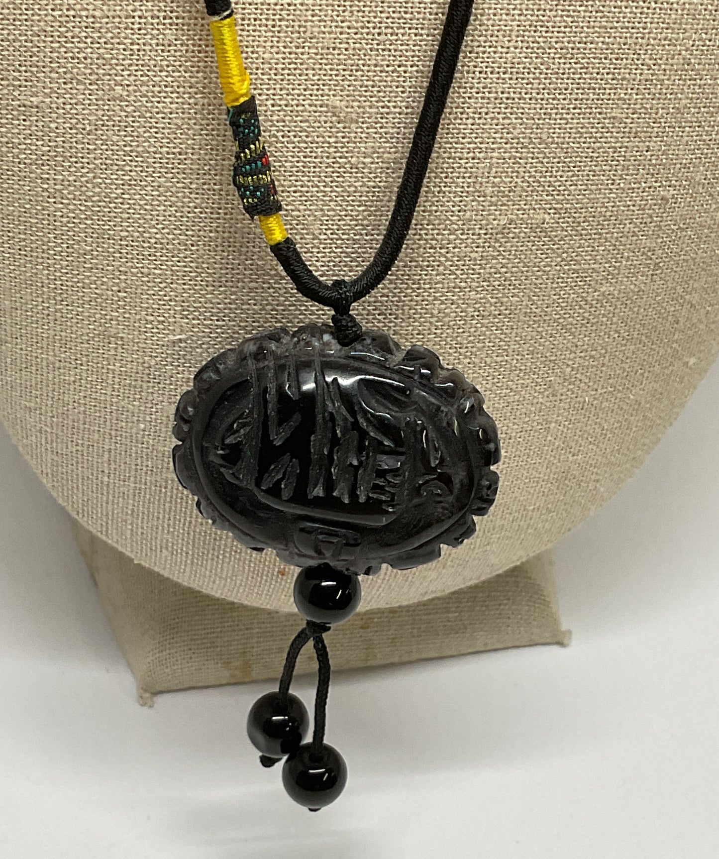 Black Carved Onyx Vintage Necklace