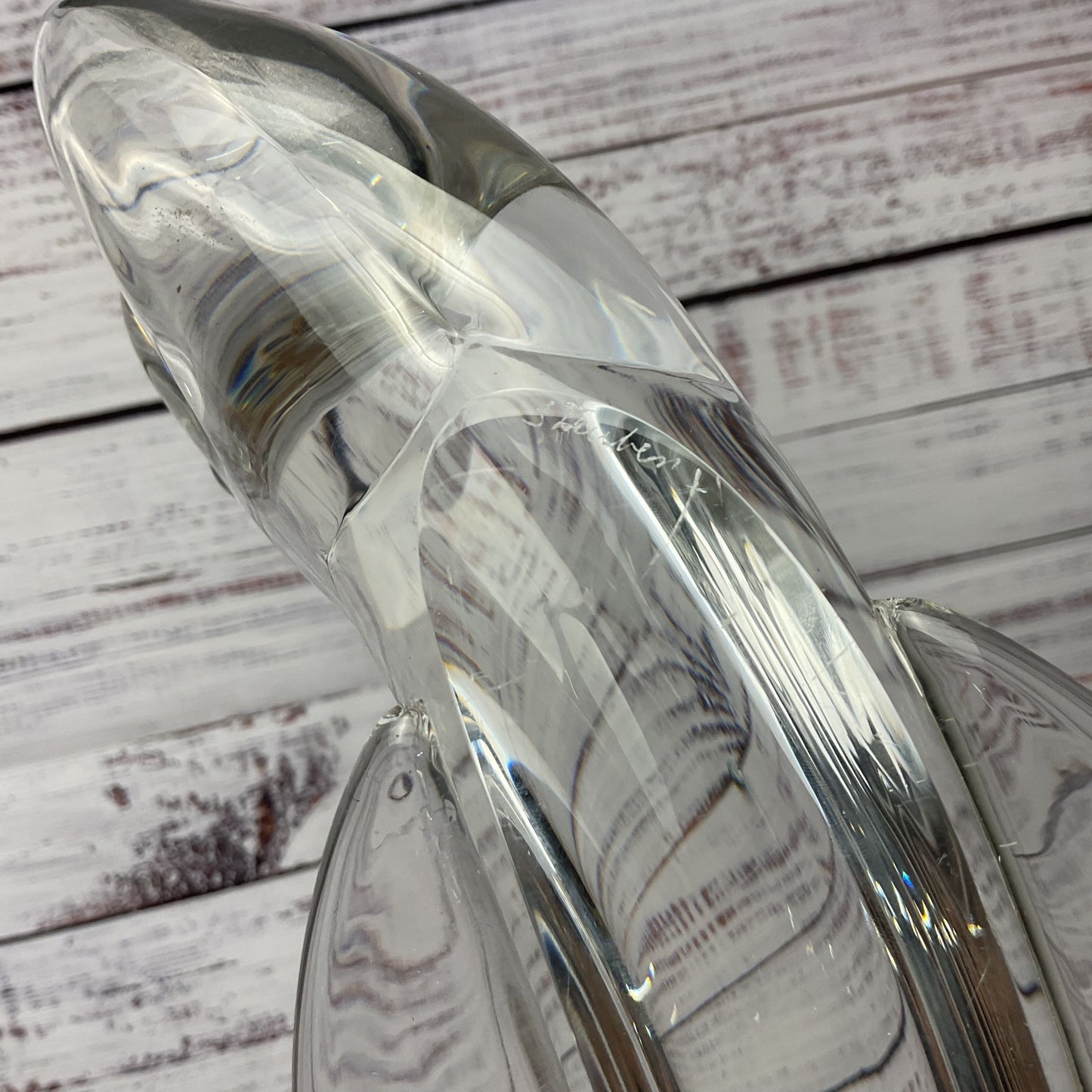 Steuben Crystal Glass Fish Salmon Art Sculpture 16" Long Signed Damaged*