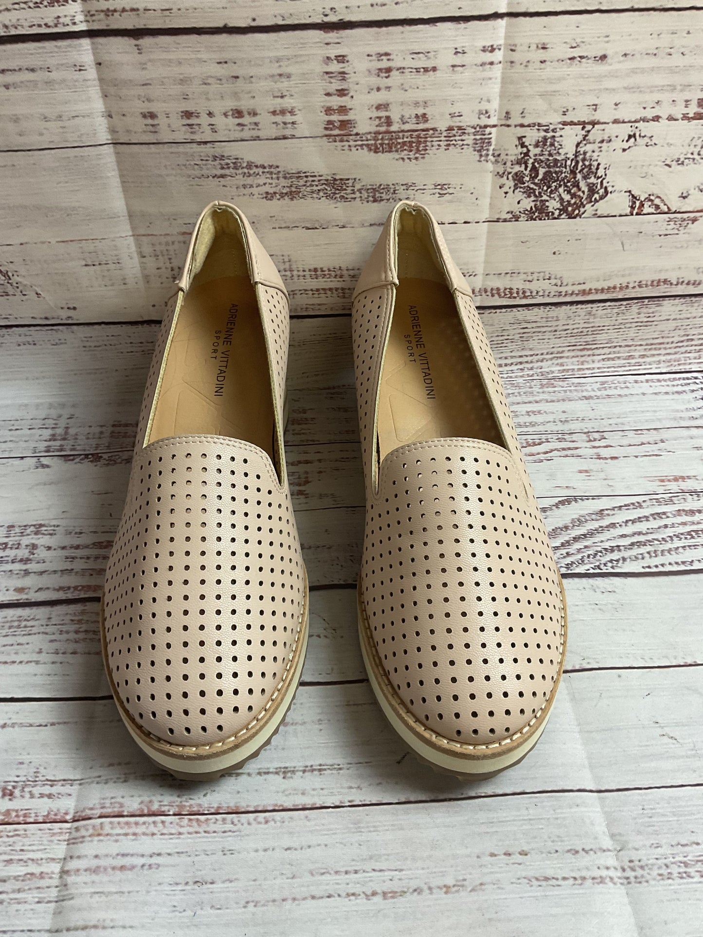 Adrienne Vittadini Sport Beige Pump Cork Wedge Loafer 10.5