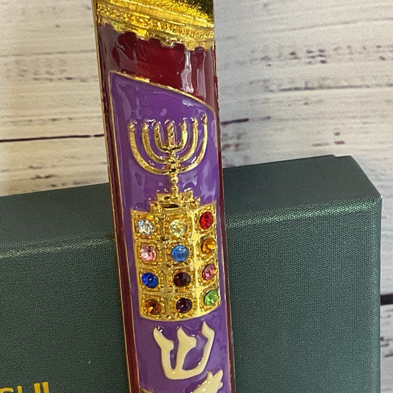 NEW MATASHI Cystals Gold Tone Enamel & Rhinestone Mezuzah- 4"