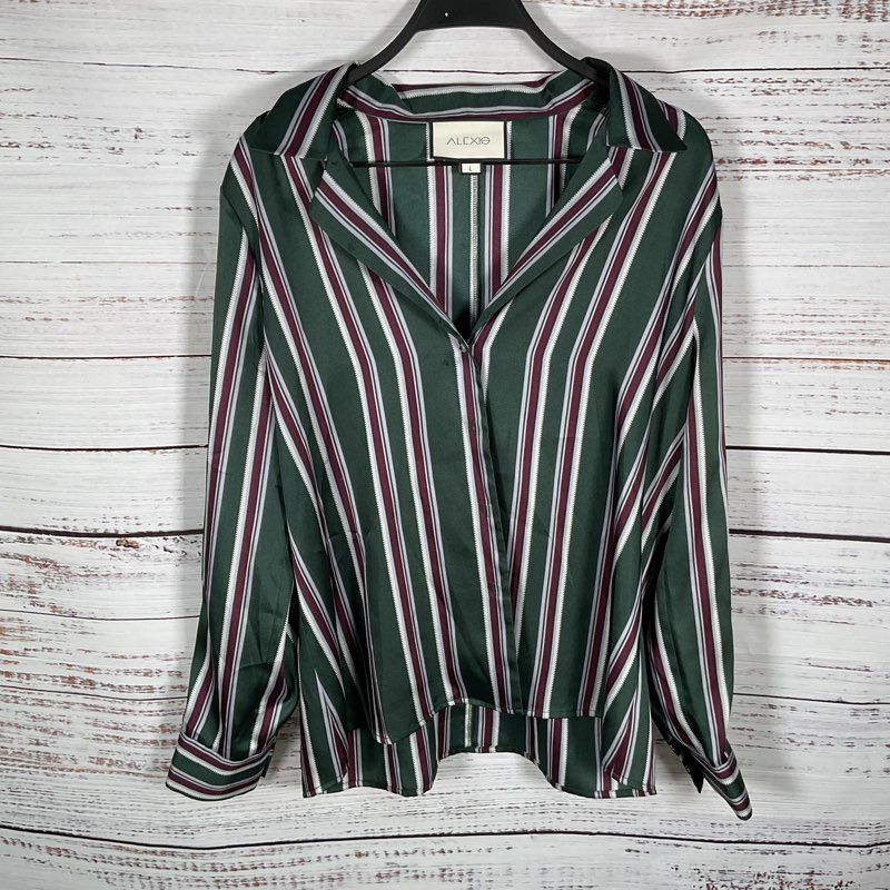 Alexis Samwell Top Green and Purple Striped Blouse - Size L