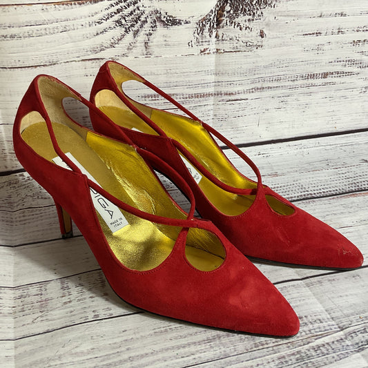 VIA SPIGA Women's Red Suede Cross Front Strap Pump Heels- SZ 7B