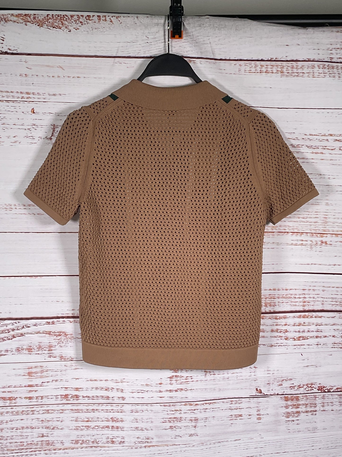Reiss Camel/Green Jensen Cuban Collared Short Sleeve - Size 11-12Y
