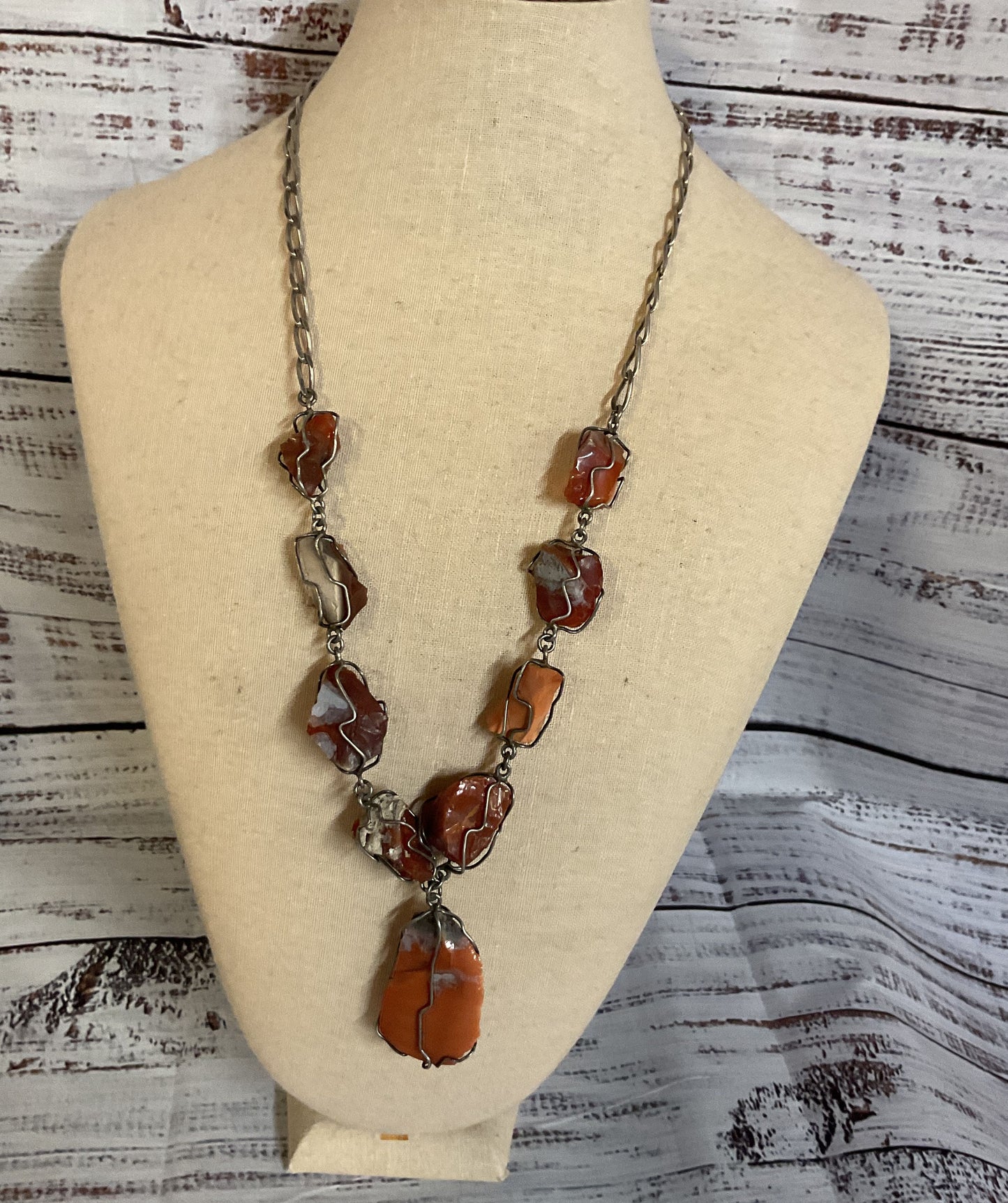 AS IS Mexico Sterling Silver Vintage Necklace with Carnelian Stones